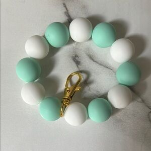 Mint and White Beaded Keychain Bracelet